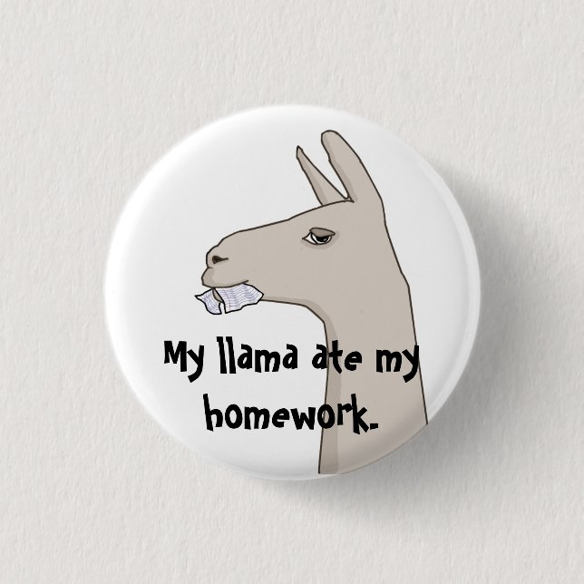 Min Llama åt min Homework. Knapp (Framsida)