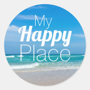 Min Lycklig Ställe-vackra Beach Round Sticker Runt Klistermärke