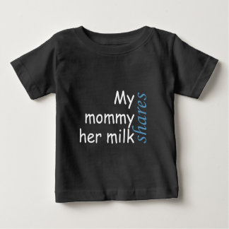 Min mamma delar hennes mjölk-vita och blå skrift tee shirt