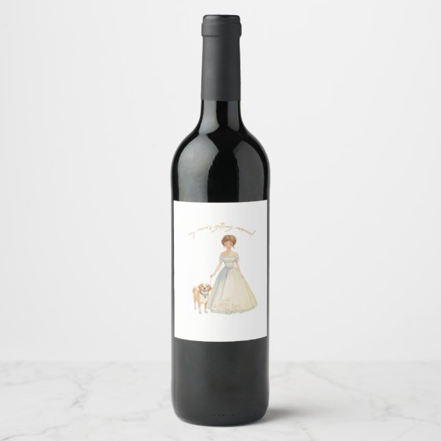 Min mamma gifter sig Design | Bröllopshund  Vinflaska Etikett (Framsida)