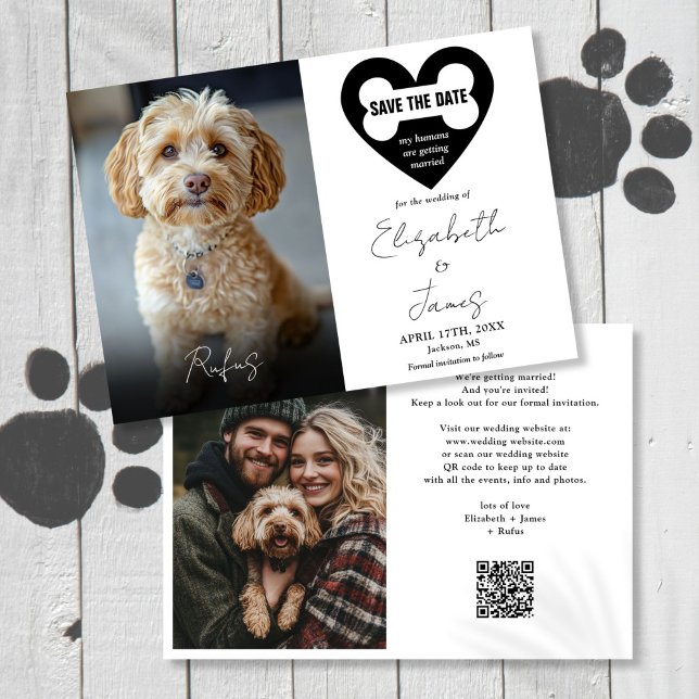 Min Mänskliga Hund 2 Bilder QR-kod Bröllop Spara Datumet (My Humans Dog 2 Photos QR Code Wedding Save The Date)