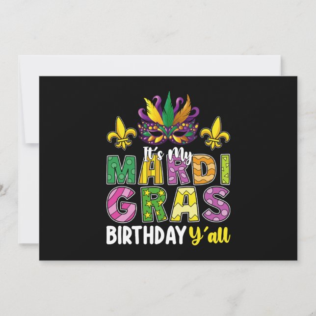 Min Mardi Gras Birthday Y'all Party Carnival Inbjudningar (Framsida)