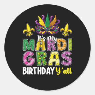 Min Mardi Gras Birthday Y'all Party Carnival Runt Klistermärke