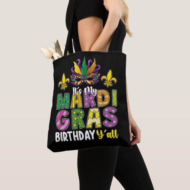 Min Mardi Gras Birthday Y'all Party Carnival Tygkasse (Närbild)