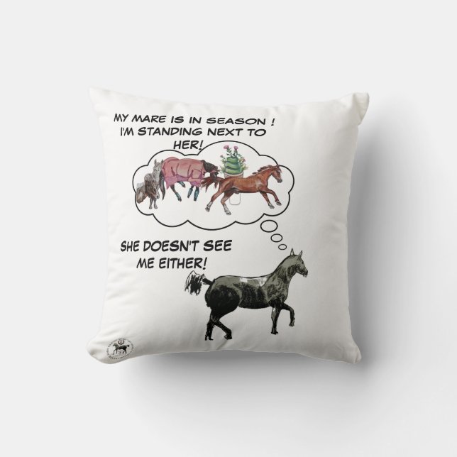 MIN MARE ÄR I SEASON, FUNNY HORSE TECKNAD KUDDE (Framsida)