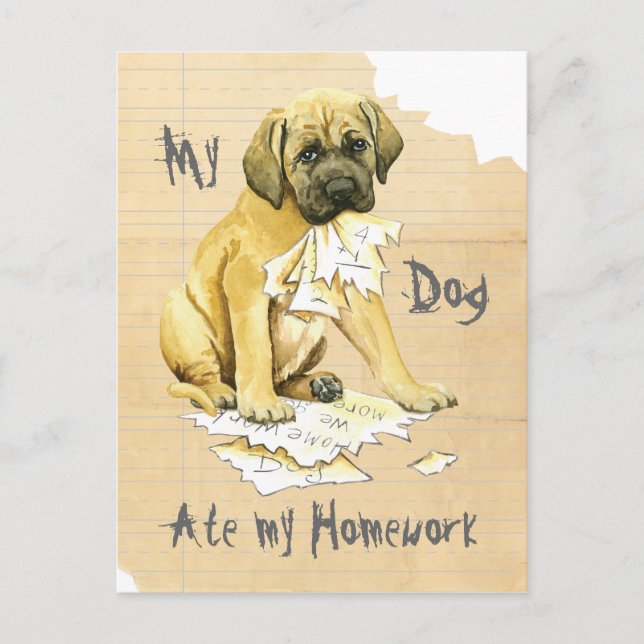 Min Mastiff Ate Min hemläxa Vykort (Framsida)
