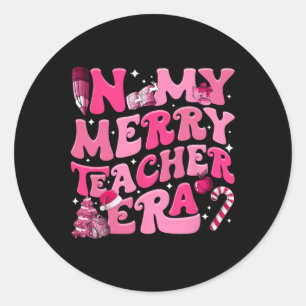 Min Merry Teacher Era Retro Groovy Teacher Christm Runt Klistermärke