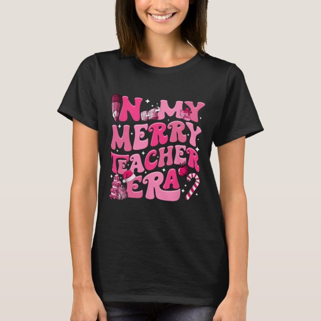 Min Merry Teacher Era Retro Groovy Teacher Christm T Shirt (Framsida)