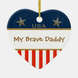Min Modiga pappa Patriotic Heart Ram Julgransprydnad Keramik