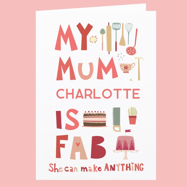 Min Morsa är Fab Personlig Roligt Card Tack Kort (My Mum is Fab personalized name mothers day or mum birthday card)