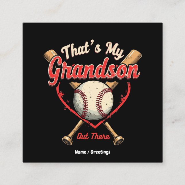 Min morson där ute Baseball Grandma Funny Fyrkantigt Visitkort (Framsida)