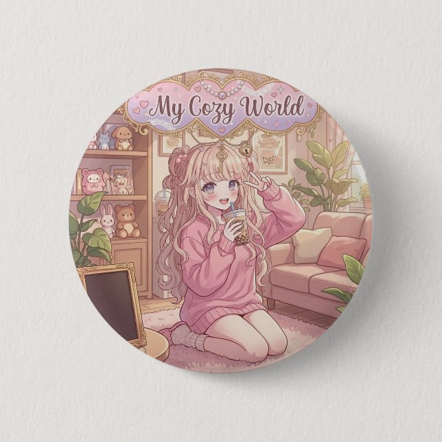 Min mysiga värld: Kawaii Anime Flickrum Aestetik A Knapp (Framsida)