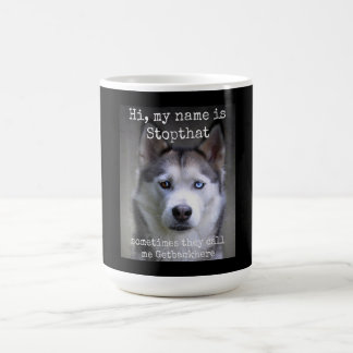 Min Namn stoppar det där fina Hyper Siberian husky Kaffemugg
