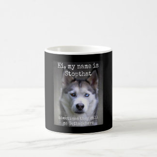 Min Namn stoppar det där fina Hyper Siberian husky Kaffemugg