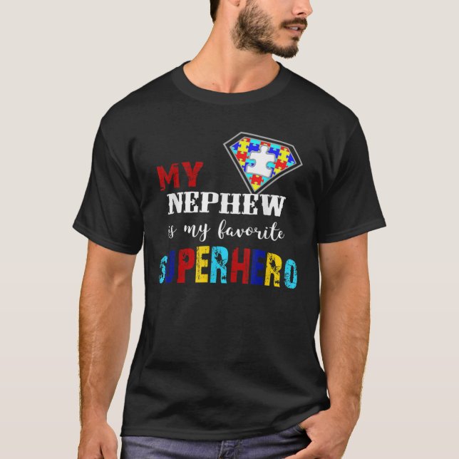 Min Nephew är min favoritsuperhjälte Autism Awaren T Shirt (Framsida)