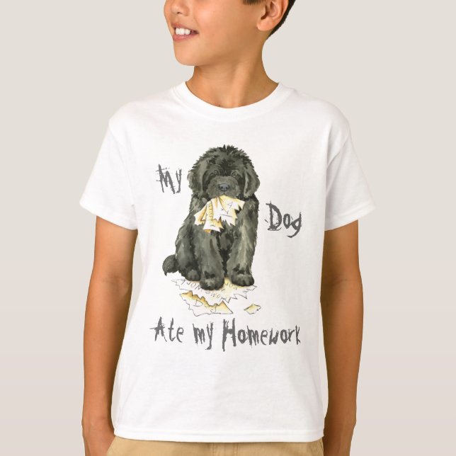 Min Newfoundland Ate Min hemläxa T-shirt (Framsida)