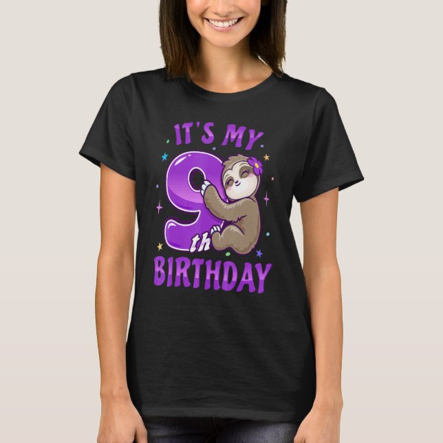 Min nionde födelsedag Lila Sloth Girl Nine Bday T Shirt (Framsida)