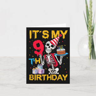 Min nionde Födelsedagsfest Halloween Skeleton Birt Kort