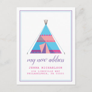 Min Ny adress Pastel Teepee Home Vykort