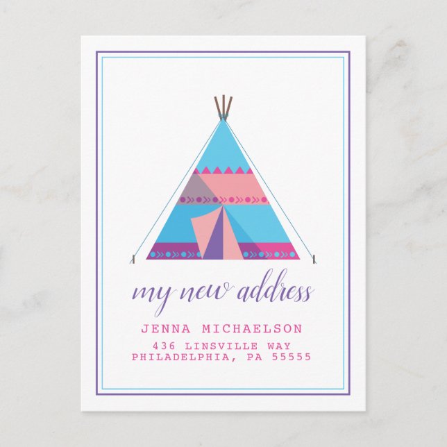 Min Ny adress | Pastel Teepee Home Vykort (Framsida)