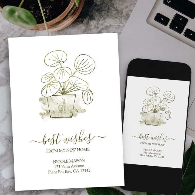 Min nya Elegant Kinesiska Money Plant Flytta Meddelande (potted plant new address card available printed or as printable digital download)