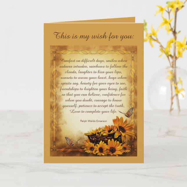 Min önskan till dig Ralph Waldo Emerson Dikt Kort (Gul blomma)