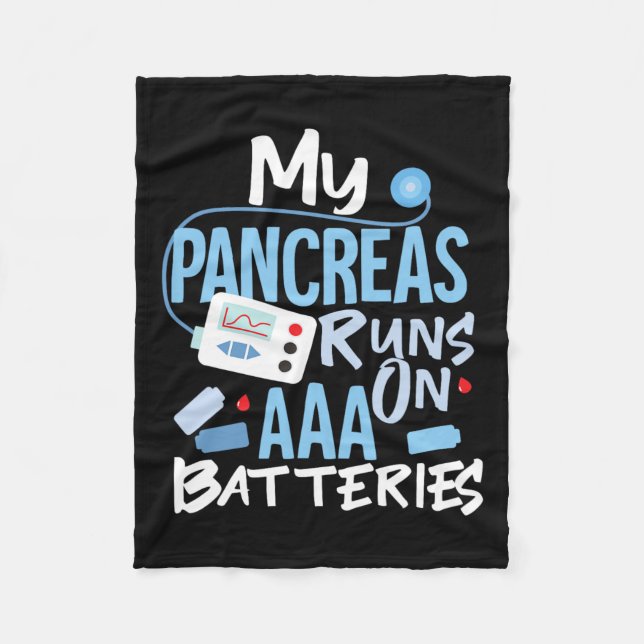 Min pankreas Springa på Aaa- batterier typ 1- diab Fleecefilt (Framsidan)