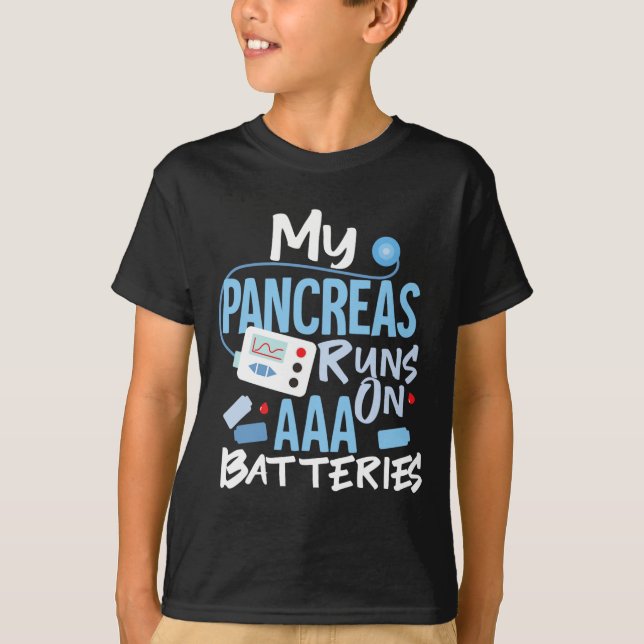 Min pankreas Springa på Aaa- batterier typ 1- diab T Shirt (Framsida)
