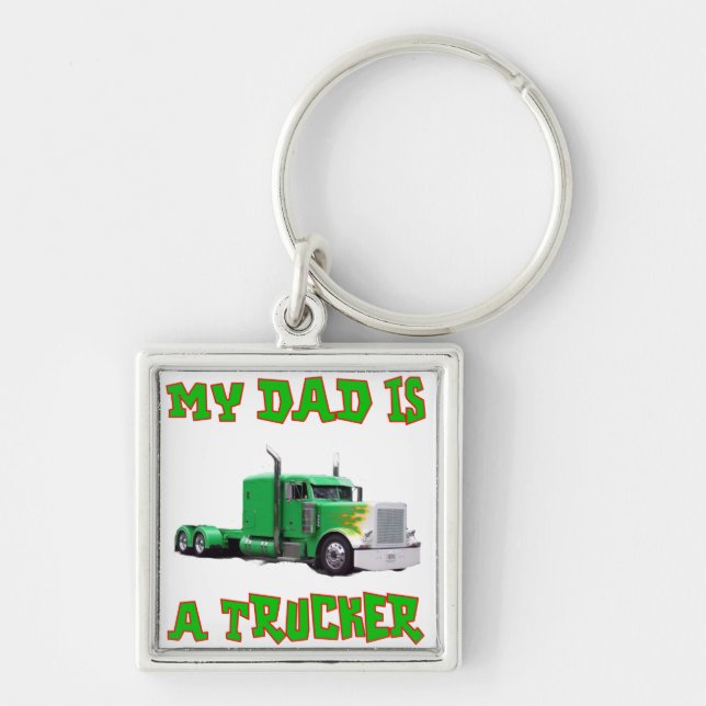 Min Pappa är en Trucker Fyrkantig Silverfärgad Nyckelring (Framsidan)