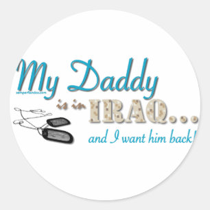 Min pappa är i Irak (blå) Runt Klistermärke