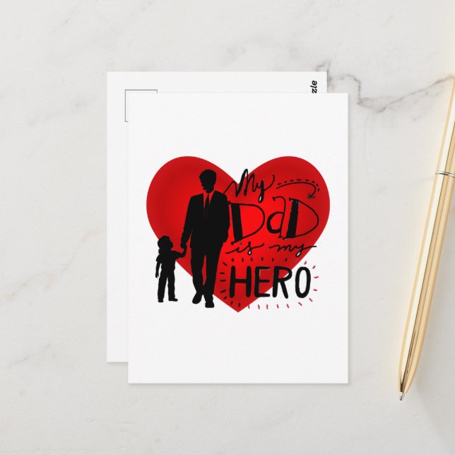Min Pappa är min Hero: Heartfilt Tribute Silhouett Vykort (Fram/Back In Situ)