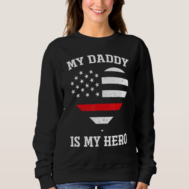 Min pappa är min Hero Thin Red Line Heart-Flagga F T Shirt (Framsida)
