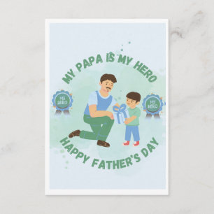 Min pappa är min hjälte Söt pojke Fars dag Platt Kort