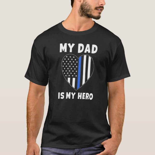 Min Pappa är min polisman Pappa Blue Line Fl T Shirt (Framsida)