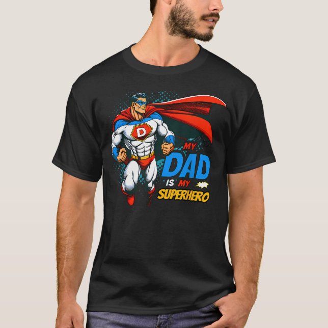 Min pappa är min superhjälte Coola fars dag Comic T Shirt (Framsida)