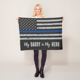Min pappa är My Hero - Thin Blue Line Police Baby Fleecefilt