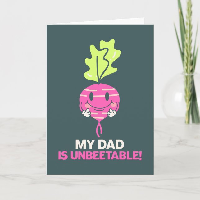 Min pappa är obesegrad fars dagars pappaskämt pun  kort (Framsida)
