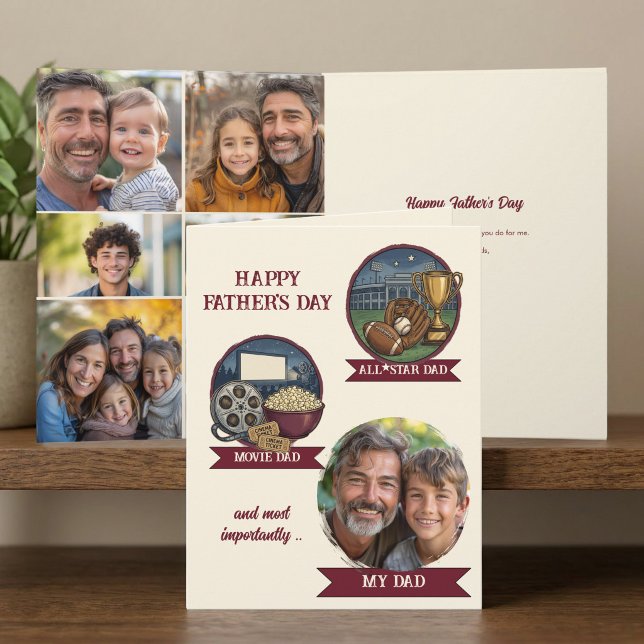 Min pappa Film All Star Fotokollage Fars dag Kort (Father's day hobbies and photo collage card from the My Dad collection by Darling & May)