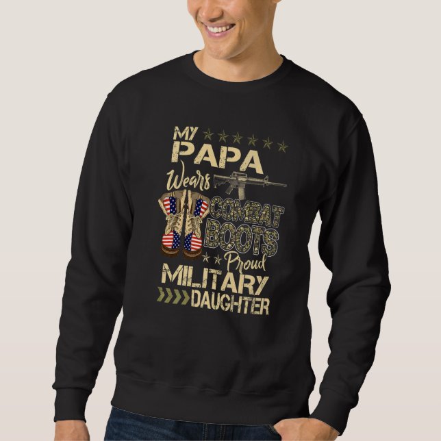 Min pappa har stridsstövlar  Stolt militär dotter Lång Ärmad Tröja (Framsida)