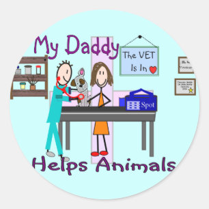 Min pappa hjälper djur - Veterinär Barn tröja Runt Klistermärke