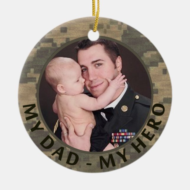 Min pappa mitt militära beställnings- soldatfoto julgransprydnad keramik (Framsidan)