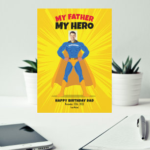Min Pappa My Hero Bright Gult Tecknad Stänk Birthd Kort