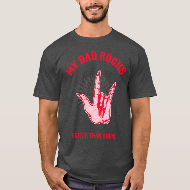 Min pappa rockar bättre än din fadersdags-tröja t shirt (Framsida)