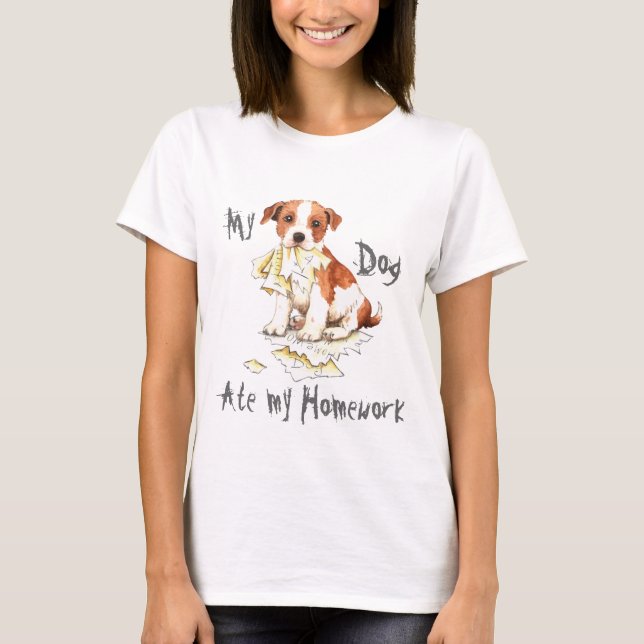 Min Parson Russell Terrier Ate Min hemläxa T-shirt (Framsida)