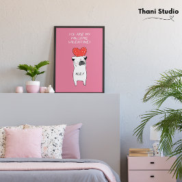 Min Pawsome Valentine Cute Pug & Red Heart Rosa Fototryck