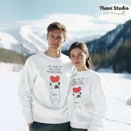 Min Pawsome Valentine Cute Pug & Red Heart White Lång Ärmad Tröja
