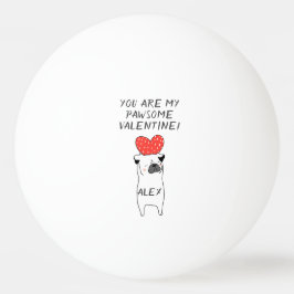 Min Pawsome Valentine Cute Pug & Red Heart White Pingisboll
