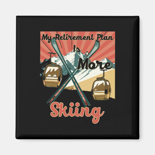 Min pensionsplan är mer skidåkning - Rolig Retro V Magnet (Framsidan)