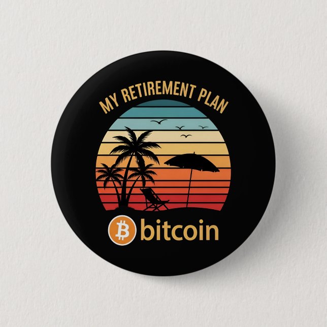 Min pensionsplan Bitcoin Beach Sunset Knapp (Framsida)
