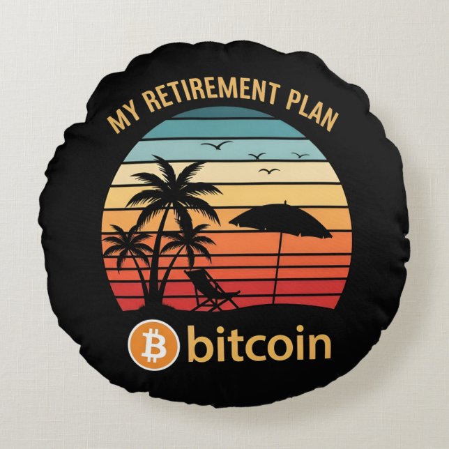 Min pensionsplan Bitcoin Beach Sunset Rund Kudde (Framsidan)